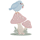 Charming blue bird on mushroom  – 7 Sizes - FineryEmbroidery